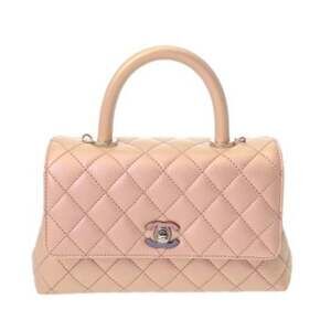CHANEL Matelassé Top Handle Flap Bag XS Metallic Pink A92990 Women's Caviar S...
